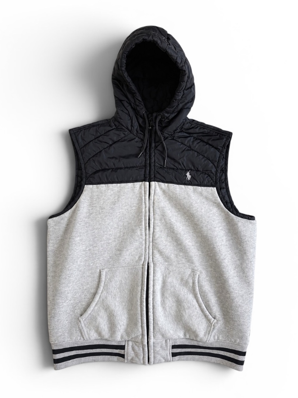 Polo Ralph Lauren Hooded Puffer Sweatshirt Vest Gray Black XL